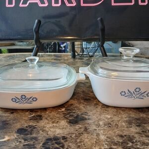 CorningWare Blue Flower White Casserole Dish with Glass Lid - Set of 2